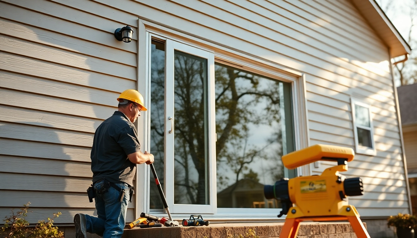 Technician preparing to replace a sliding glass door with an energy-efficient unit.