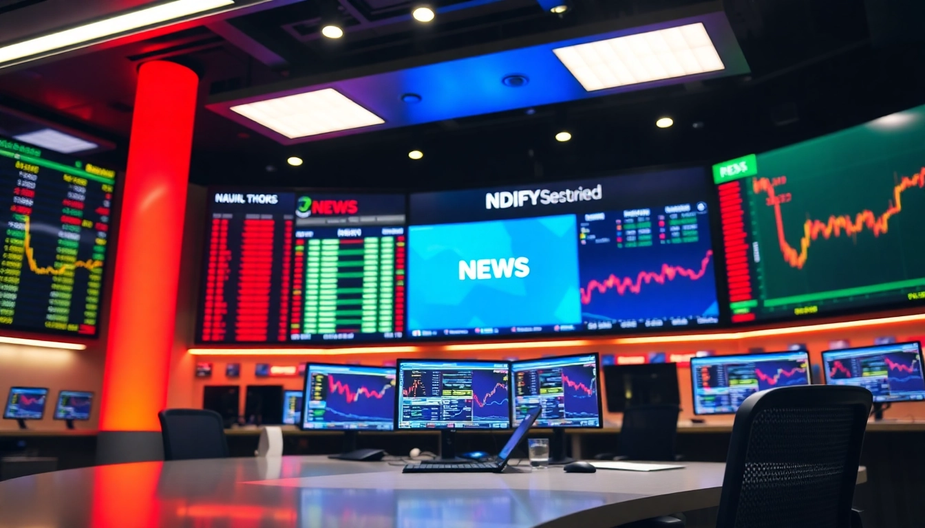 UK Stock Market News updates displayed on digital screens with a busy trading environment