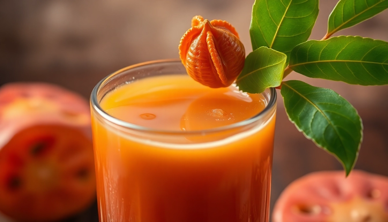 Tamarind Juice served in a glass with ripe tamarind pods and green leaves, highlighting